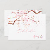 Waterverf Cherry Blossom Mitzvah ✡ Celebratie Informatiekaartje (Voorkant / Achterkant)
