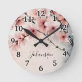 Waterverf Cherry Blossom Modern Girly Script Naam Ronde Klok (Voorkant)