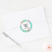 Waterverf Cherry Blossom Monogram Ronde Sticker (Envelop)
