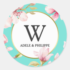 Waterverf Cherry Blossom Monogram Ronde Sticker
