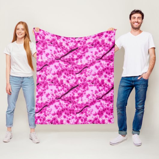 Waterverf Cherry Blossom Pattern Fleece Deken (In situ)