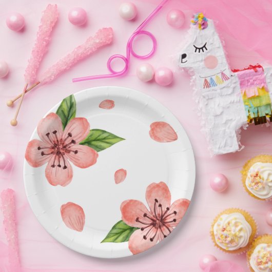 Waterverf Cherry Blossom Pattern Papieren Bordje (Feest)