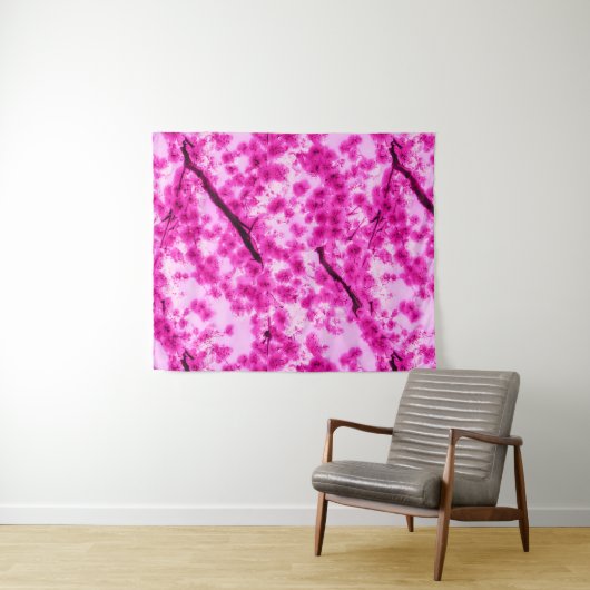 Waterverf Cherry Blossom Pattern Wandkleed (In Situ (horizontaal))