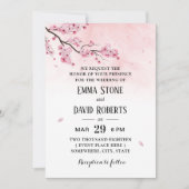 Waterverf Cherry Blossom Pink Floral Wedding Kaart (Voorkant)