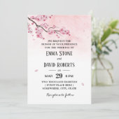 Waterverf Cherry Blossom Pink Floral Wedding Kaart (Staand voorkant)