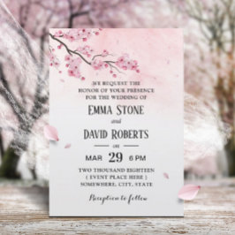 Waterverf Cherry Blossom Pink Floral Wedding Kaart
