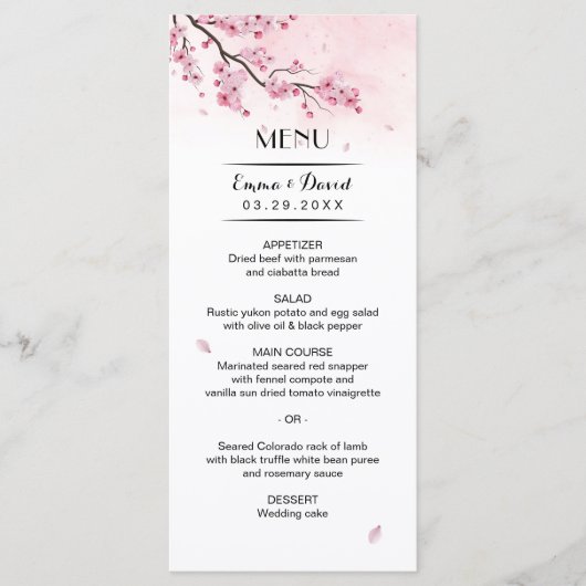 Waterverf Cherry Blossom Pink Floral Wedding Menu (Voorkant)
