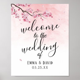 Waterverf Cherry Blossom Pink Floral Wedding Sign Poster