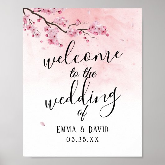 Waterverf Cherry Blossom Pink Floral Wedding Sign Poster (Voorkant)