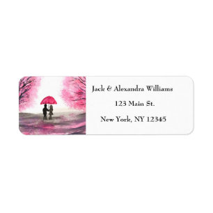 Waterverf Cherry blossom Pink Return Address Lab Etiket