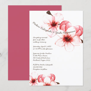 Waterverf Cherry Blossom Pink White Wedding Kaart