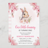 Waterverf Cherry Blossom Rabbit 1st Birthday Kaart (Voorkant / Achterkant)