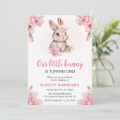 Waterverf Cherry Blossom Rabbit 1st Birthday Kaart (Staand voorkant)