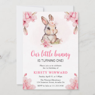 Waterverf Cherry Blossom Rabbit 1st Birthday Kaart