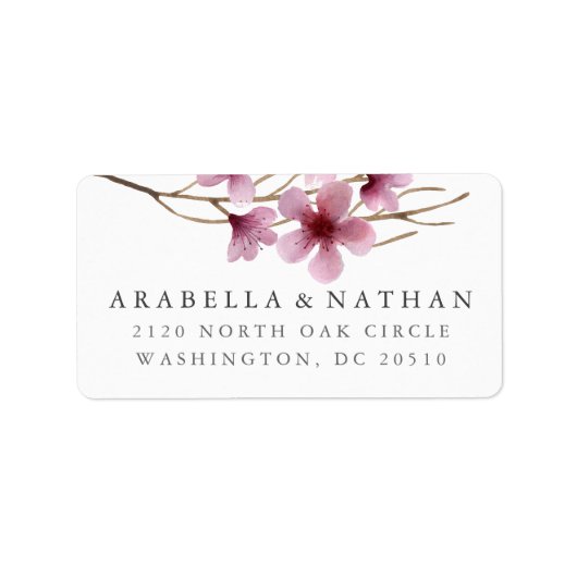 Waterverf Cherry Blossom Return Address Etiket (Voorkant)