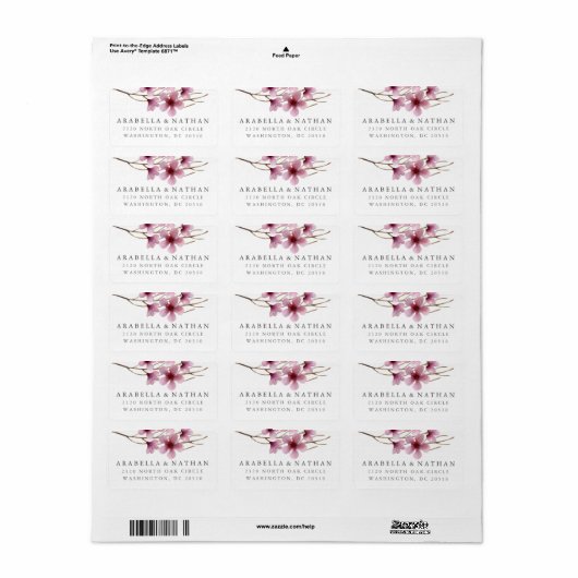Waterverf Cherry Blossom Return Address Etiket (Full Sheet)