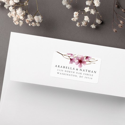 Waterverf Cherry Blossom Return Address Etiket