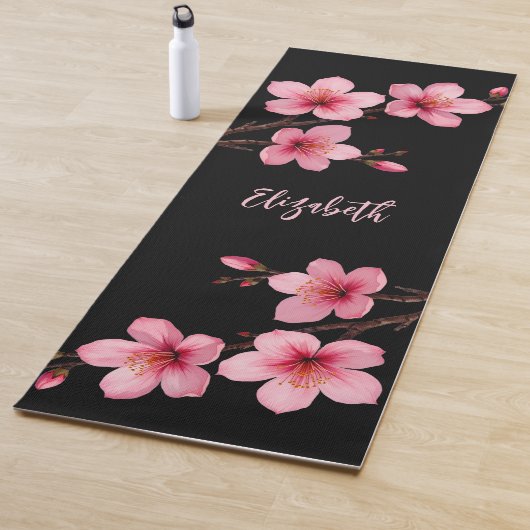 Waterverf Cherry Blossom Roze Zwart Monogram Yogamat (In situ)
