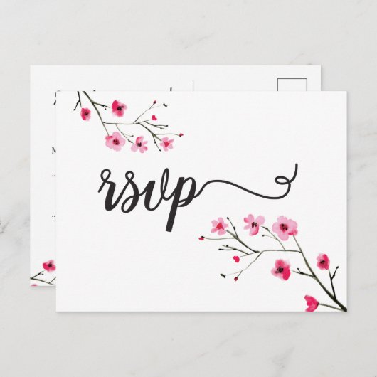 Waterverf Cherry Blossom RSVP bruiloft Uitnodiging Briefkaart (Voorkant / Achterkant)