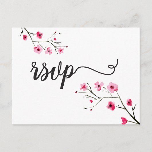 Waterverf Cherry Blossom RSVP bruiloft Uitnodiging Briefkaart (Voorkant)