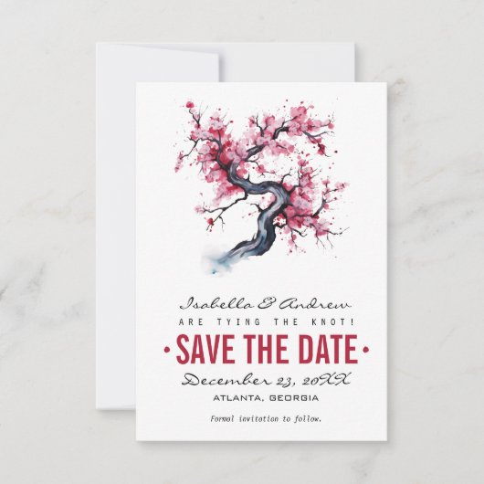 Waterverf Cherry Blossom Save The Date (Voorkant)