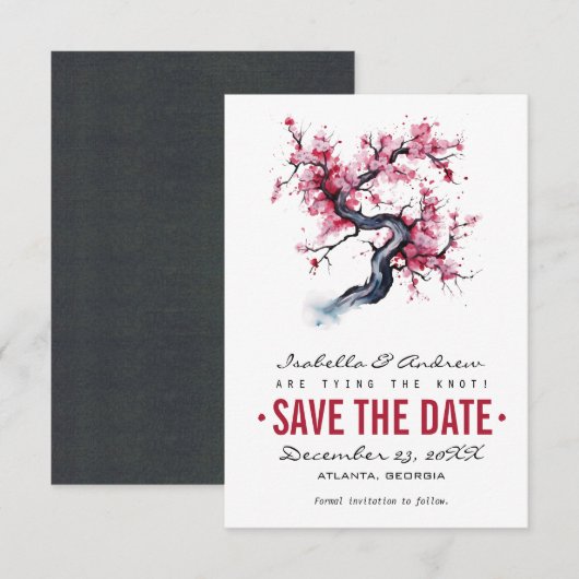 Waterverf Cherry Blossom Save The Date (Voorkant / Achterkant)