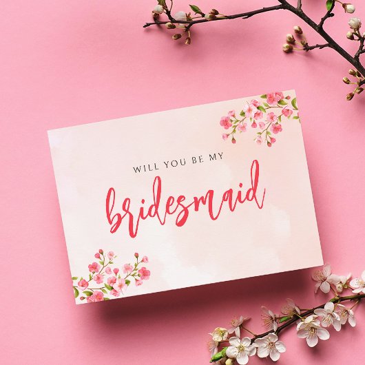 Waterverf Cherry Blossom Spring Bridesmaid Kaart