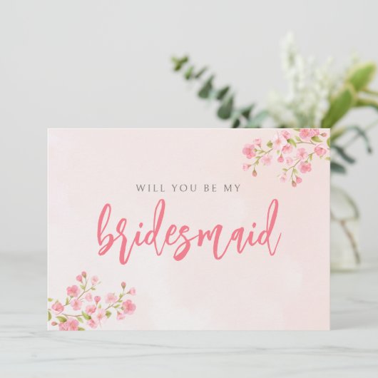 Waterverf Cherry Blossom Spring Bridesmaid Kaart (Staand voorkant)