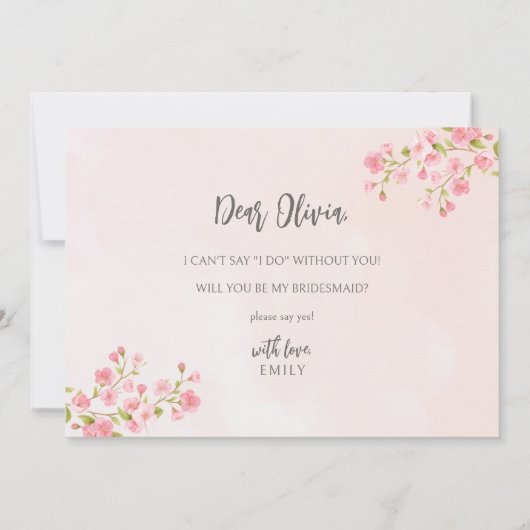 Waterverf Cherry Blossom Spring Bridesmaid Kaart (Achterkant)