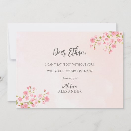 Waterverf Cherry Blossom Spring Groomsman Kaart (Achterkant)