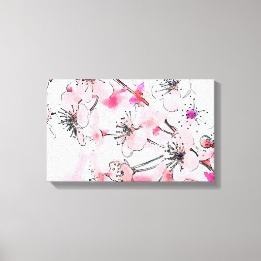 Waterverf Cherry Blossom Spring Illustration Canvas Afdruk (Voorkant)