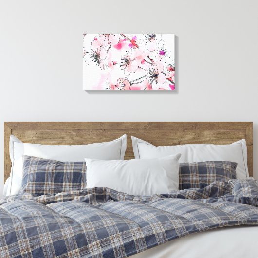 Waterverf Cherry Blossom Spring Illustration Canvas Afdruk (Insitu (Slaapkamer))