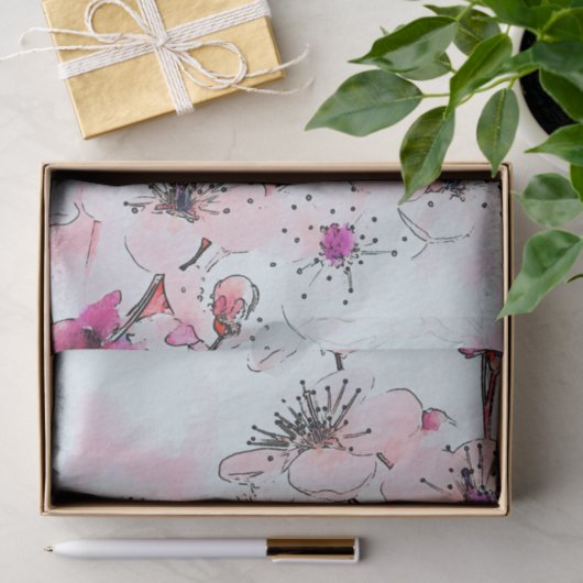 Waterverf Cherry Blossom Spring Illustration Tissuepapier (Geschenk)