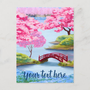 Waterverf Cherry Blossom Spring Japanse tuin Briefkaart
