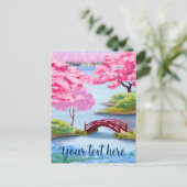 Waterverf Cherry Blossom Spring Japanse tuin Briefkaart (Staand voorkant)