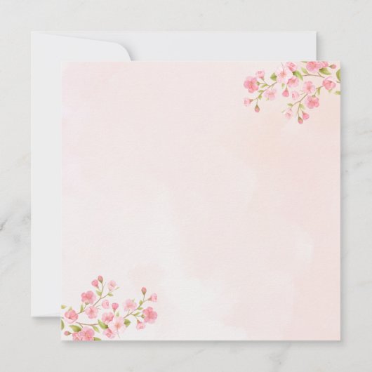 Waterverf Cherry Blossom Spring Square Bruiloft Kaart (Achterkant)