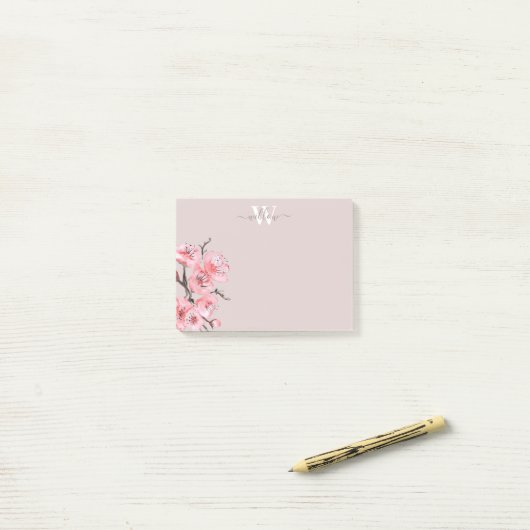 Waterverf Cherry Blossom Tan Monogram Post-it® Notes (Op bureau)