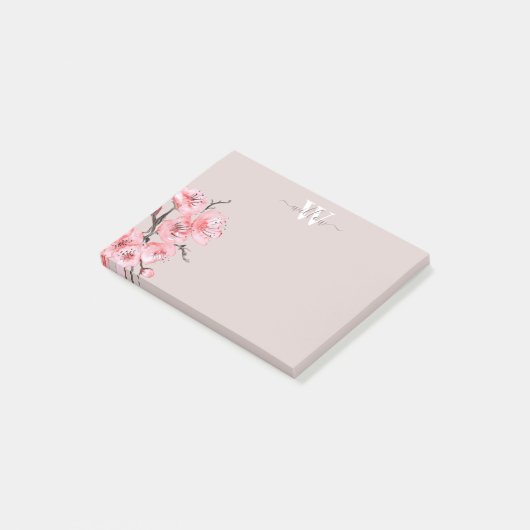 Waterverf Cherry Blossom Tan Monogram Post-it® Notes (Schuin)