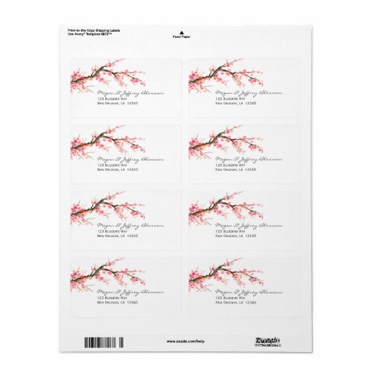 Waterverf Cherry Blossom Tree Branch Etiket (Full Sheet)