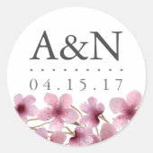 Waterverf Cherry Blossom Weddenschap Monogram Ronde Sticker (Voorkant)