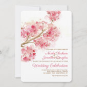 Waterverf Cherry Blossom Wedding Invitation Kaart (Voorkant)