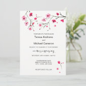 Waterverf Cherry Blossom Wedding Invitations Kaart (Staand voorkant)