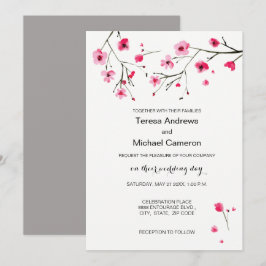 Waterverf Cherry Blossom Wedding Invitations Kaart