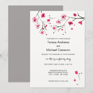Waterverf Cherry Blossom Wedding Invitations Kaart