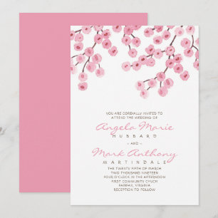 Waterverf Cherry Blossom Wedding Kaart