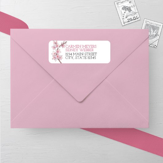 Waterverf Cherry Blossom Wedding Retouradres Etiket