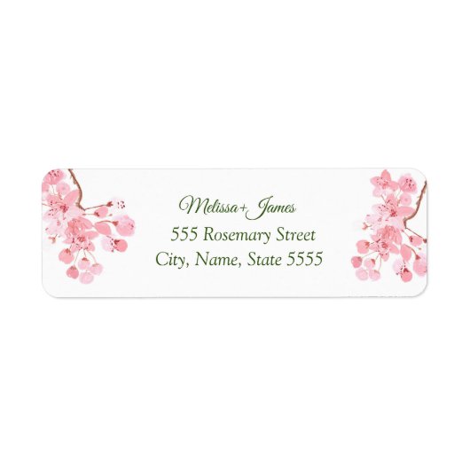 Waterverf Cherry Blossom Wedding Return address Etiket (Voorkant)