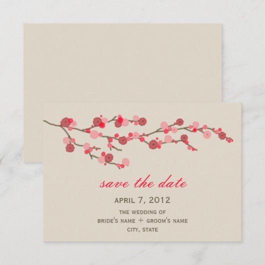 Waterverf Cherry Blossom Wedding Save the Date (Voorkant / Achterkant)