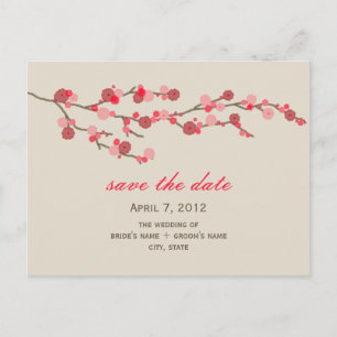 Waterverf Cherry Blossom Wedding Save the Date Aankondigingskaart