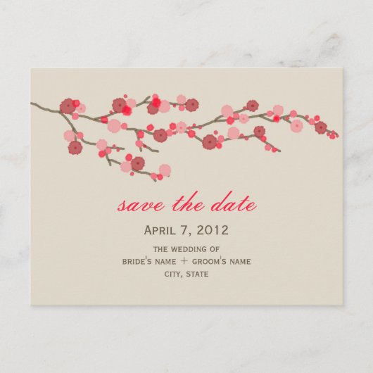 Waterverf Cherry Blossom Wedding Save the Date Aankondigingskaart (Voorkant)